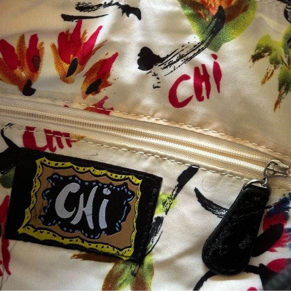 Women’s Purse CHI Carlos Falchi Genuine Leather & Snakeskin Black Shoulder/Hobo - Picture 6 of 9